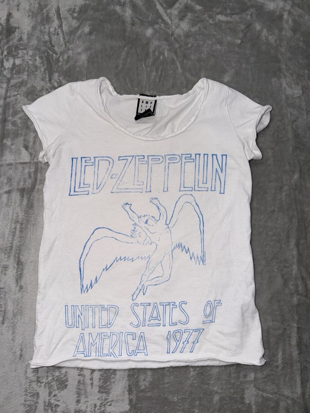 Led Zeppelin Shirt Womens XS White 1977 USA Tour Graphic Rock Amplified Tee
